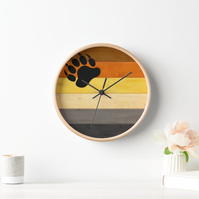 SlipperyJoe's Bear Pride flag wooden floor texture Clock (Home)
