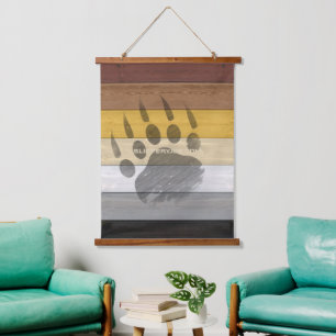 SlipperyJoe's Bear Pride flag wooden floor texture Hanging Tapestry
