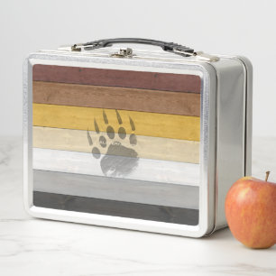 SlipperyJoe's Bear Pride flag wooden floor texture Metal Lunch Box