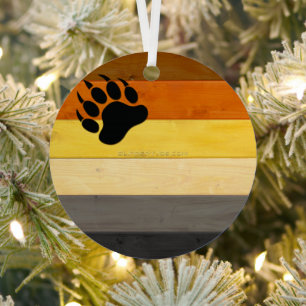 SlipperyJoe's Bear Pride flag wooden floor texture Metal Tree Decoration