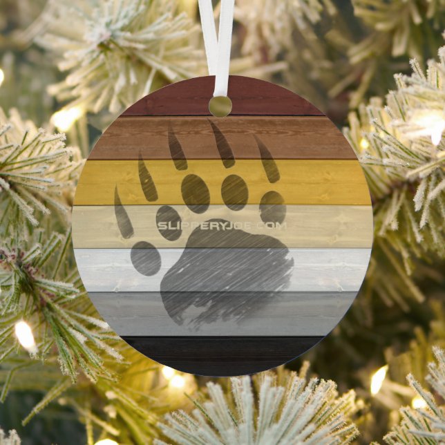 SlipperyJoe's Bear Pride flag wooden floor texture Metal Tree Decoration (Insitu)