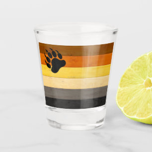 SlipperyJoe's Bear Pride flag wooden floor texture Shot Glass