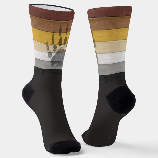 SlipperyJoe's Bear Pride flag wooden floor texture Socks (Angled)