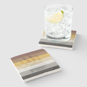 SlipperyJoe's Bear Pride flag wooden floor texture Stone Coaster