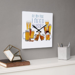 SlipperyJoe's beer glasses pilsner glasses steins  Square Wall Clock