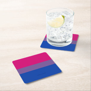 SlipperyJoe's Bisexual Pride Flag colours magenta Square Paper Coaster