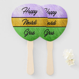 SlipperyJoe's bold Mardi Gras theme purple gold gr Hand Fan