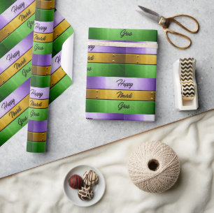 SlipperyJoe's bold Mardi Gras theme purple gold gr Wrapping Paper