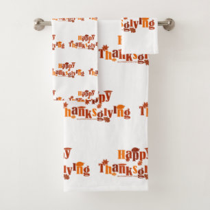 SlipperyJoe's bright festive Thanksgiving graphic Bath Towel Set