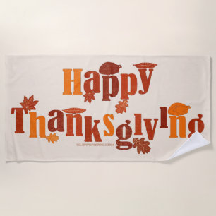 SlipperyJoe's bright festive Thanksgiving graphic Beach Towel