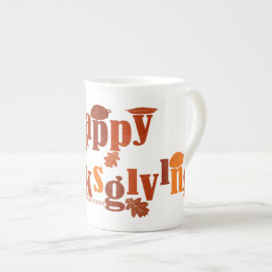 SlipperyJoe's bright festive Thanksgiving graphic  Bone China Mug