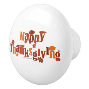 SlipperyJoe's bright festive Thanksgiving graphic Ceramic Knob