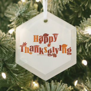 SlipperyJoe's bright festive Thanksgiving graphic Glass Tree Decoration
