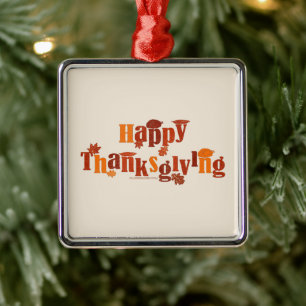 SlipperyJoe's bright festive Thanksgiving graphic Metal Tree Decoration