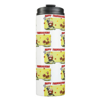 SlipperyJoe's bright playful Thanksgiving cartoon Thermal Tumbler