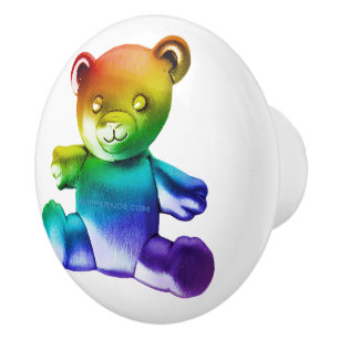 SlipperyJoe's brushed metal teddy bear rainbow gra Ceramic Knob