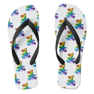 SlipperyJoe's brushed metal teddy bear rainbow gra Flip Flops