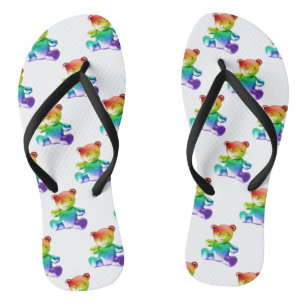 SlipperyJoe's brushed metal teddy bear rainbow gra Flip Flops