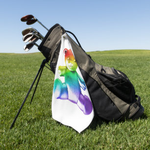 SlipperyJoe's brushed metal teddy bear rainbow gra Golf Towel