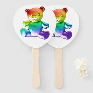 SlipperyJoe's brushed metal teddy bear rainbow gra Hand Fan
