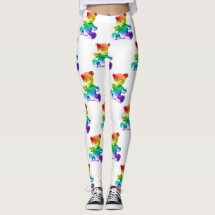 SlipperyJoe's brushed metal teddy bear rainbow gra Leggings
