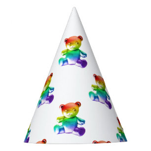 SlipperyJoe's brushed metal teddy bear rainbow gra Party Hat