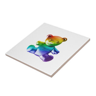 SlipperyJoe's brushed metal teddy bear rainbow gra Tile