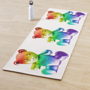 SlipperyJoe's brushed metal teddy bear rainbow gra Yoga Mat
