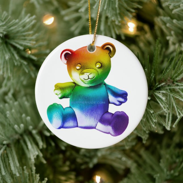 SlipperyJoe's brushed metal teddy bear smooth grad Ceramic Tree Decoration (Tree)