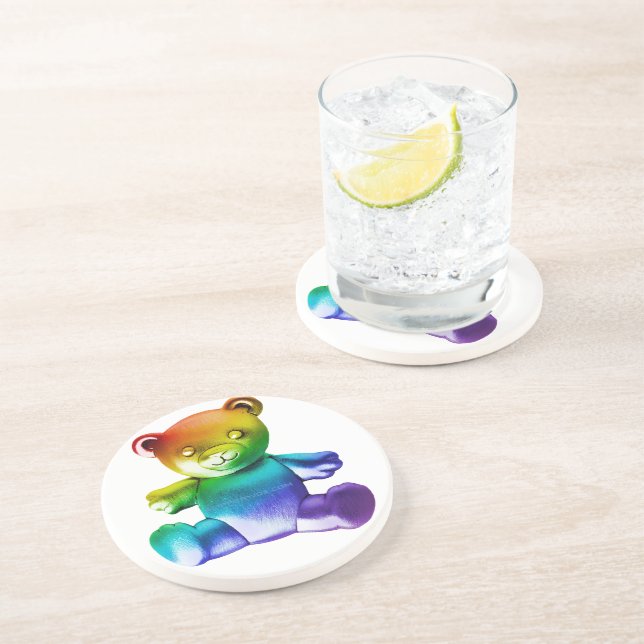 SlipperyJoe's brushed metal teddy bear smooth grad Coaster (Side)