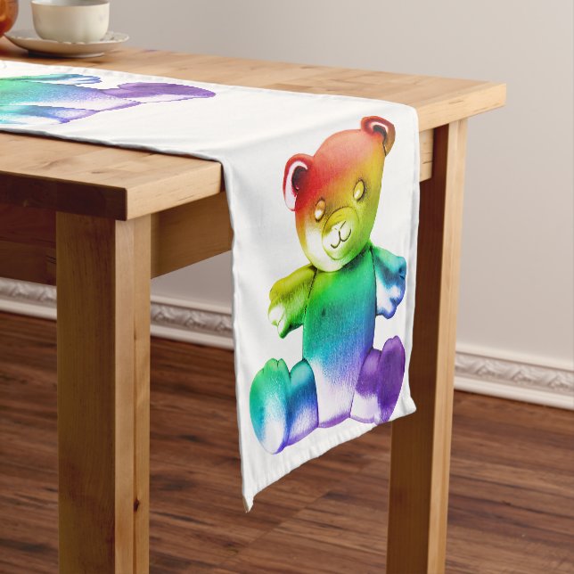 SlipperyJoe's brushed metal teddy bear smooth grad Short Table Runner (In Situ)