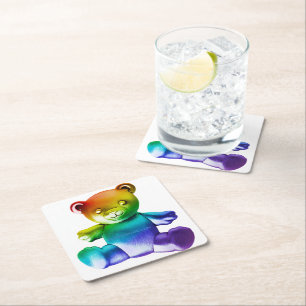 SlipperyJoe's brushed metal teddy bear smooth grad Square Paper Coaster