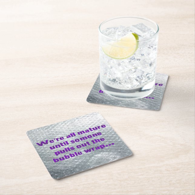 SlipperyJoe's Bubble Wrap popping funny saying pur Square Paper Coaster (Insitu)