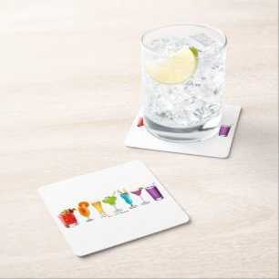 SlipperyJoe's Cheers alcohol cocktail pride neon c Square Paper Coaster