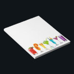 SlipperyJoe's cheers alcohol cocktails LGBTQIA gay Notepad<br><div class="desc">SlipperyJoe's cheers alcohol cocktails LGBTQIA gay pride rainbow gradient artistic vibrant neon alcoholic beverages red cocktail raspberries mint garnish orange-coloured concoction with tangerine slice glass yellow beer green margarita fruity blue Hawaiian drink pink Cosmopolitan lime wheel tall stemware purple Lavender martini</div>