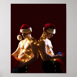 SlipperyJoe's Christmas shirtless men holiday ligh Poster