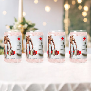SlipperyJoe's Christmas shopping white paper spira Can Glass