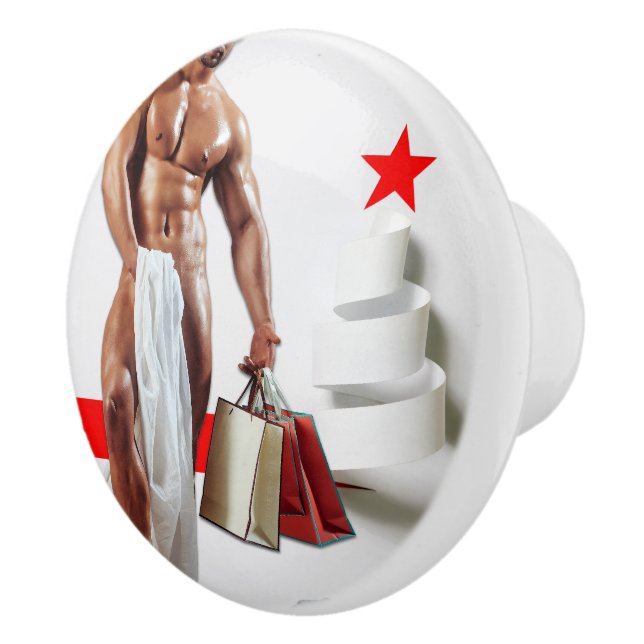 SlipperyJoe's Christmas shopping white paper spira Ceramic Knob (Right)