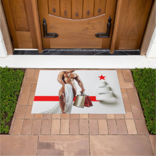 SlipperyJoe's Christmas shopping white paper spira Doormat