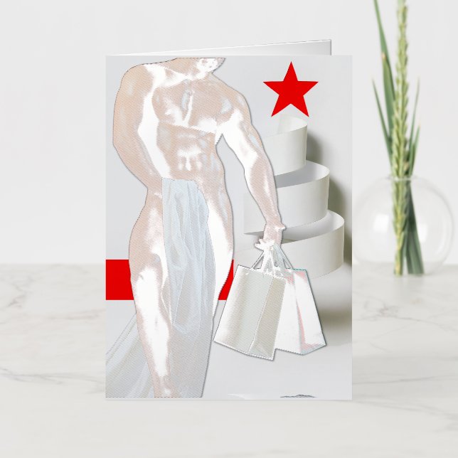 SlipperyJoe's Christmas shopping white paper spira Foil Holiday Card (Front)