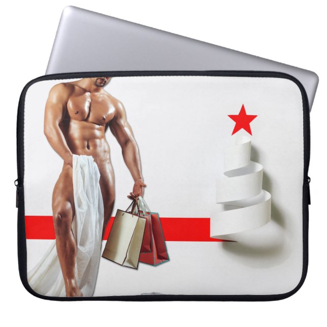 SlipperyJoe's Christmas shopping white paper spira Laptop Sleeve (Front)