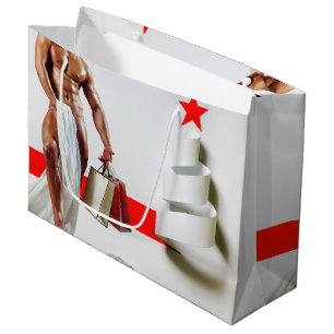 SlipperyJoe's Christmas shopping white paper spira Large Gift Bag
