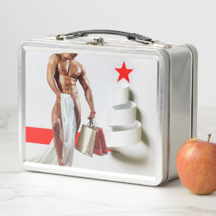 SlipperyJoe's Christmas shopping white paper spira Metal Lunch Box