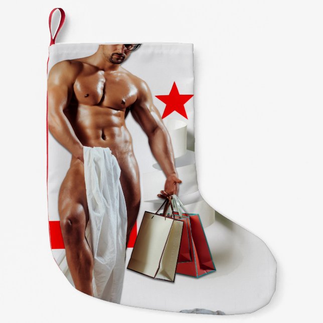 SlipperyJoe's Christmas shopping white paper spira Small Christmas Stocking (Front)