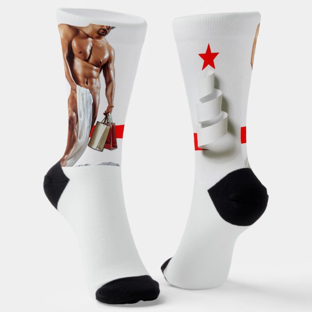 SlipperyJoe's Christmas shopping white paper spira Socks (Angled)