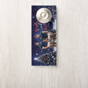 SlipperyJoe's Christmas trees holiday colourful vi Door Hanger