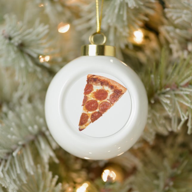 SlipperyJoe's classic pepperoni pizza slice melted Ceramic Ball Christmas Ornament (Tree)