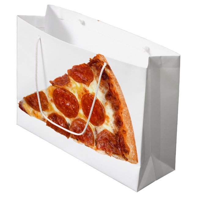 SlipperyJoe's classic pepperoni pizza slice melted Large Gift Bag (Front Angled)