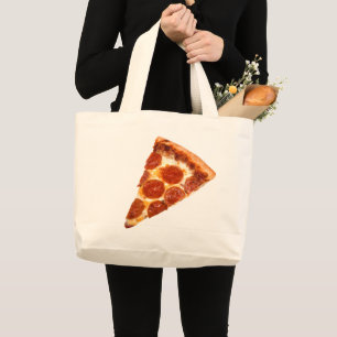 SlipperyJoe's classic pepperoni pizza slice melted Large Tote Bag