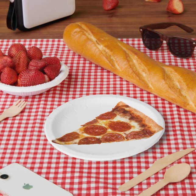 SlipperyJoe's classic pepperoni pizza slice melted Paper Plate (Picnic)